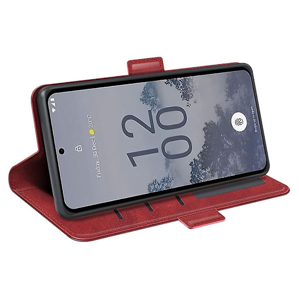 Nokia X30 5G:lle iskunkestävä vasikannahkainen puhelinkotelo, jossa on läppä, lompakko ja jalusta - WELLNGS Red