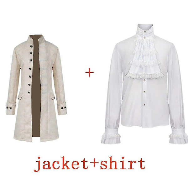 Miesten lasten steampunk-trenchcoat / paita Vintage Prince -takki Keskiaikainen renessanssi -takki Viktorian Edwardian Cosplay -asu-WELLNGS White Set 125