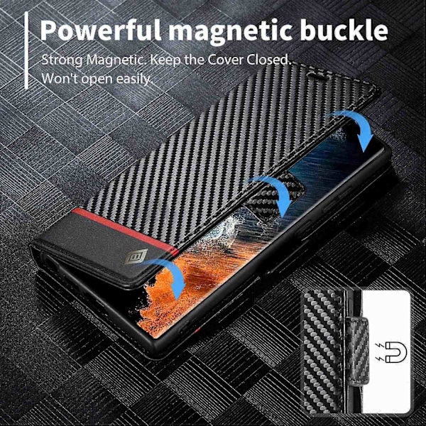 LC.IMEEKE Kompatibel med Samsung Galaxy S25 Ultra Cover, Carbon Fiber Tekstur Telefon Cover Stativ Kort Holder-WELLNGS Horizontal Stripe