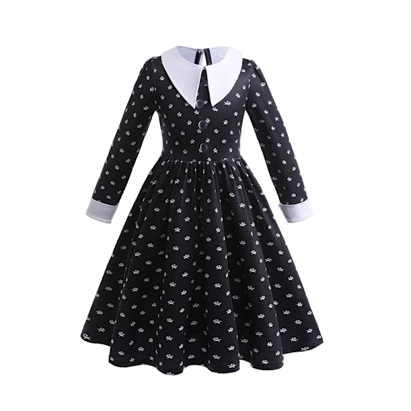 Wednesday Addams jenter 3-12 år gammel gotisk stil Wednesday rollespill kostyme barn Halloween festkjole 130c-WELLNGS 130cm Addams A