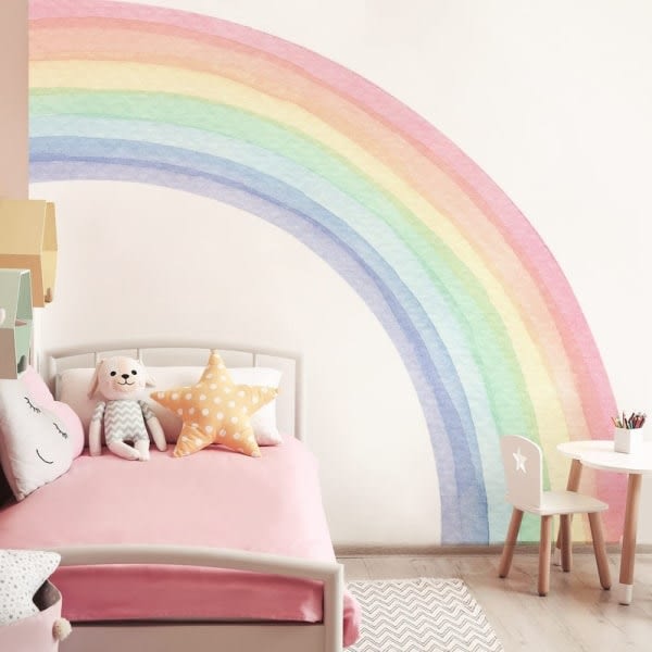 Stora väggdekaler i akvarell regnbåge, Boho Rainbow väggdekal L Cherry-WELLNGS