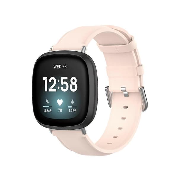 Nahkainen kellon ranneke Fitbit Versa 3 / Sense-WELLNGS -kelloon Light Pink