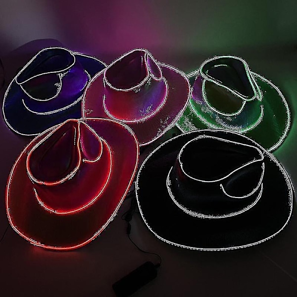 Disco Luminous Led Brud Cowgirl Hat Glødende Lys Bar Cap Bachelorette Party Tilbehør Blinkende Neon Western Cowboy Hat-WELLNGS White