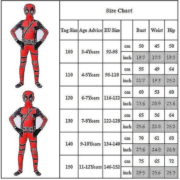 Kids Boys Deadpool Superhjälte Halloween Fest Cosplay Kostym Fancy Dress Present-WELLNGS 6-7 Years