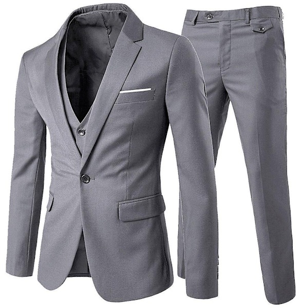 Allthemen Herre Dress 3-delt Business Solid Slim Fit Dressjakke&bukse&vest-WELLNGS Light Gray L