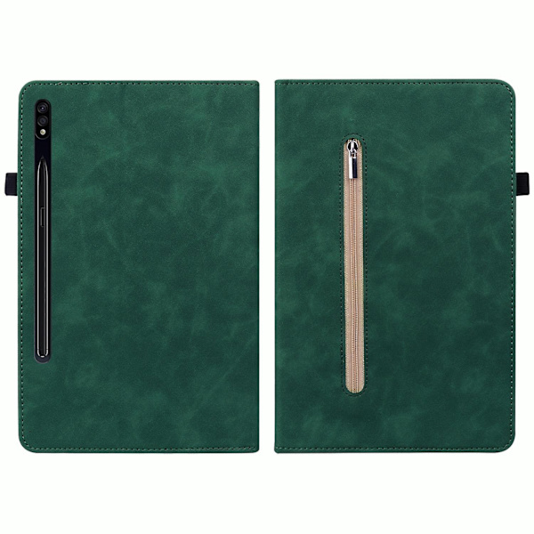 for Samsung Galaxy Tab S9+ PU Læder Tablet Etui Lynlås Lomme Kortspor Pung Stativ Cover-Grøn-WELLNGS Green