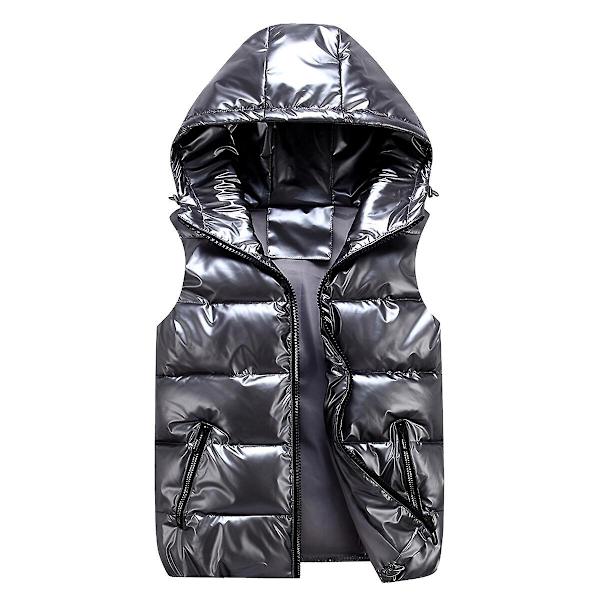Sliktaa Unisex Blank Glansig Vattentät Ärmlös Jacka Lättvikts Puffer Väst-WELLNGS Grey L