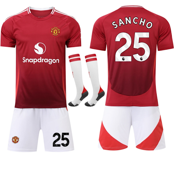 24-25 Manchester United Hjemme Børne Voksen Fodboldtrøje Kit Nr.25 SANCHO-WELLNGS L