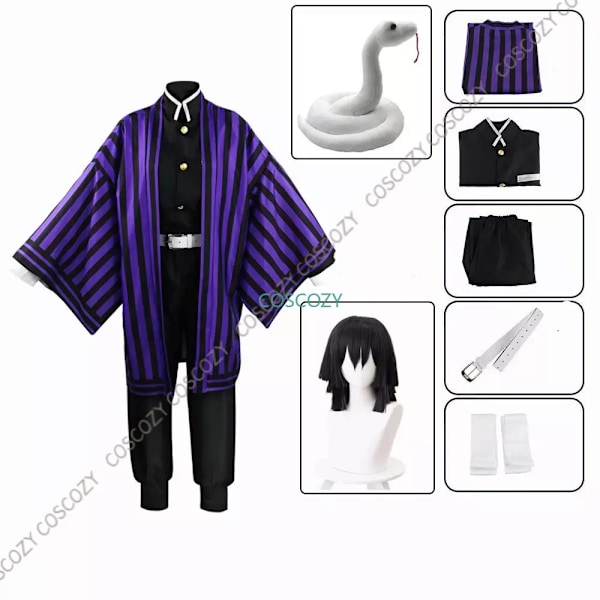 Lilla/Sort Iguro Kohana Cosplay Anime Demon Slayer Iguro Kohana Yuori Kimono Cosplay Kostume Hvid Slange Dukke Sæt XL-WELLNGS XL A2 Snake and wig