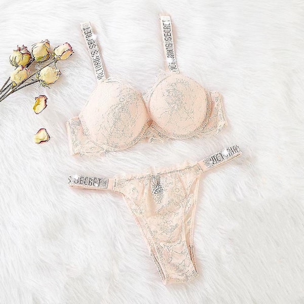 Sexiga Underkläder Komfort Damset Push Up BH S Hemliga Underklädesset Kvinna-WELLNGS PINK 85C