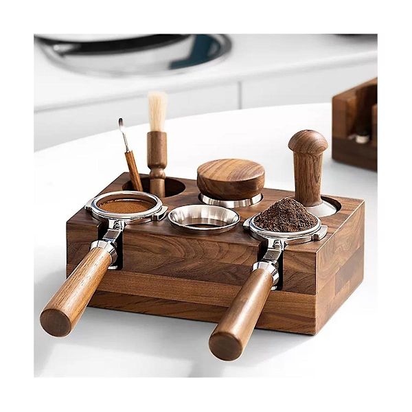 51/53mm Kaffe Tamper Holder Portafilter Stativ Valnød Træ Espresso Tamper Måtte Kaffemaskine Støtte-WELLNGS