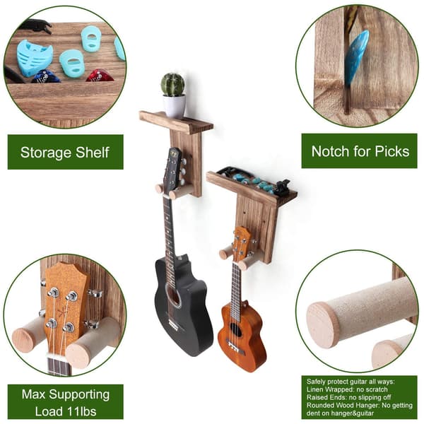 Gitarr väggfäste, gitarr väggfäste, gitarrhängare med plektrumställ, trägitarrställ lämpligt för akustisk gitarr-WELLNGS