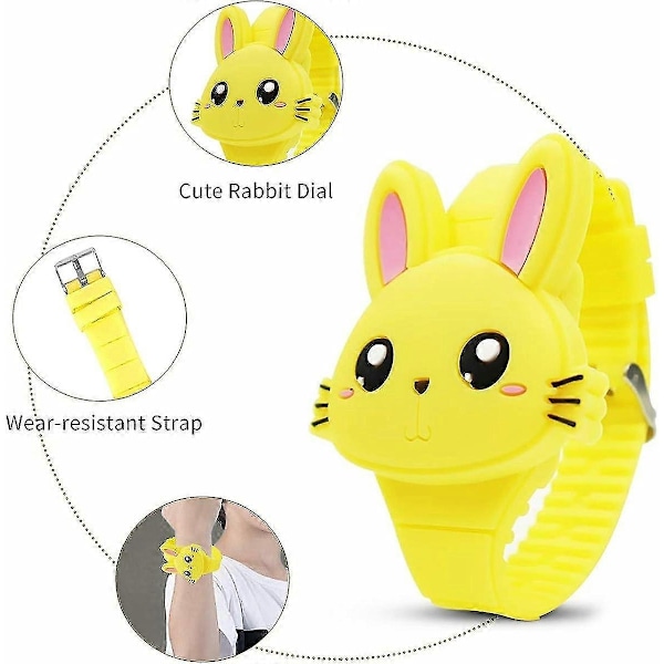 Barneklokke, jenteklokke digital søt form LED mote silikonrem Clamshell design armbåndsur jente-WELLNGS Yellow