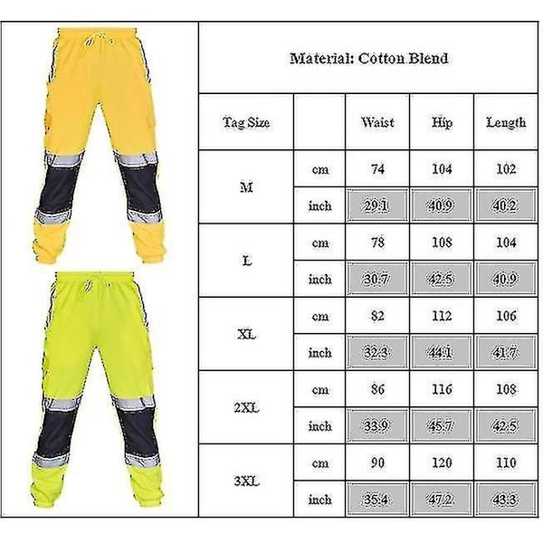 Herre Hi-viz High Vis Vinter Arbejdstøj Bukser Reflekterende Sikkerhed Termisk Foret Cargo Arbejds Lange Bukser-WELLNGS Yellow 2XL