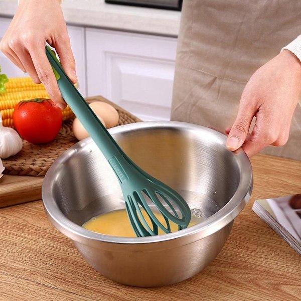 2-i-1 Matpincett och Visp 2023 Ny Multifunktionell Visp Brödpincett Hand Handhållen Plast Brödpincett Pasta Multifunktionell Kit-WELLNGS Green