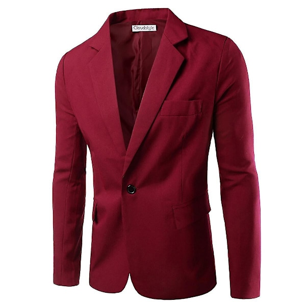 Allthemen Herre Ensfarget Slim Fit Business Casual Blazer-WELLNGS Wine Red XL