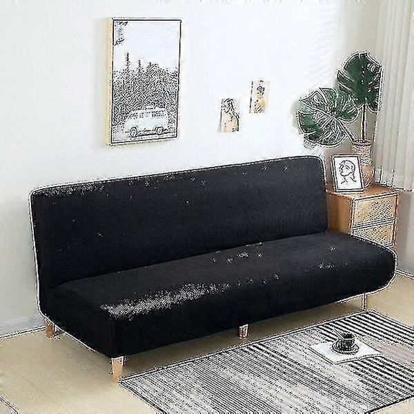 Suuri käsinojaton vuodesohvan päällinen, sohvan suojus ilman käsinojia, joustava taitettava futon-päällinen, pölytiivis, joustava, irrotettava Jacquard-WELLNGS Black L(length160-190cm)