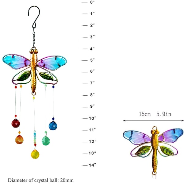 Dragonfly vindushengende krystallkule prisme solfanger med krystall for hagedekor-WELLNGS