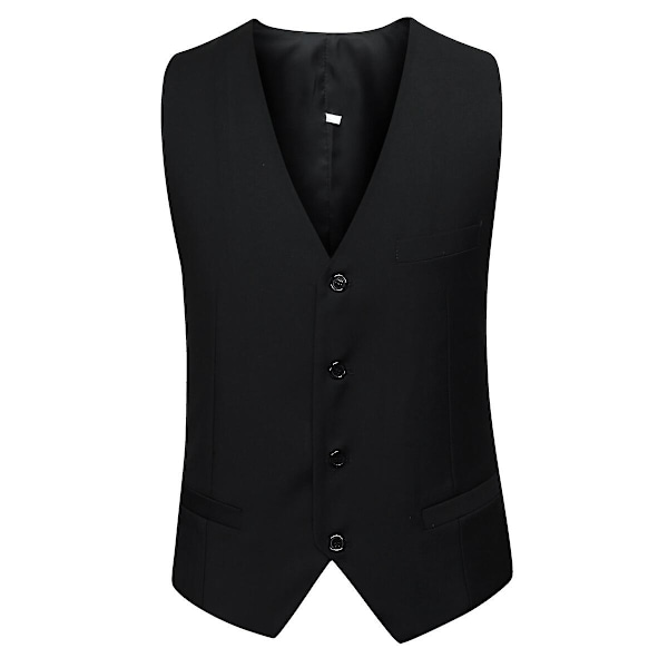 Allthemen Herrehabit 3-delt Business Solid Slim Fit Habit Jakke&amp;Bukser&amp;Vest-WELLNGS Black L