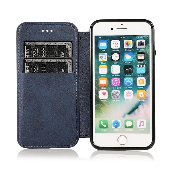 Kompatibel med Iphone 8 Plus Lommebok Etui med Kortholder, Støtte, Ultratynt Flip PU Lær Støtsikkert Deksel Dame Rosa-WELLNGS blue