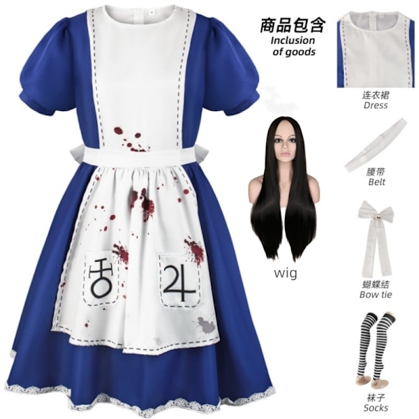 Game Alice Madness Returns Cosplay Kostume Alice Pigekostume Voksen Kvinde Halloween Anime Pige Karneval Klæd Ud Fest L-WELLNGS L costume and wig