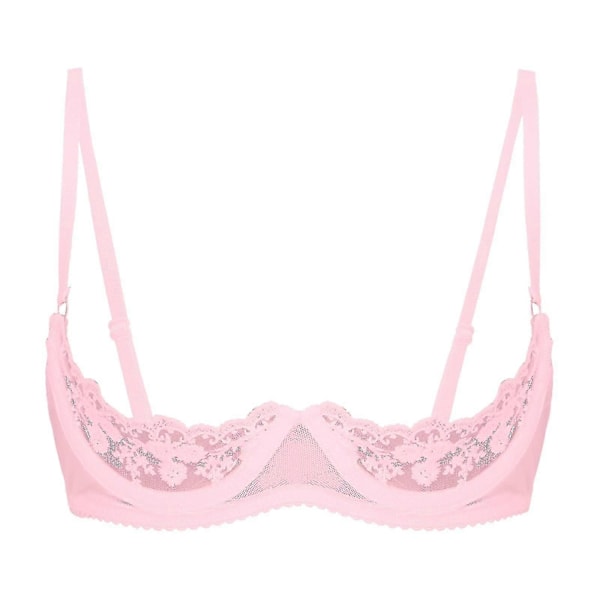 Dam 1/2 Kupa Push Up Bygel Spets BH Underkläder Öppen Kupa BH Toppar Justerbar Rem Svampvadderad Behå Underkläder-WELLNGS Pink B S