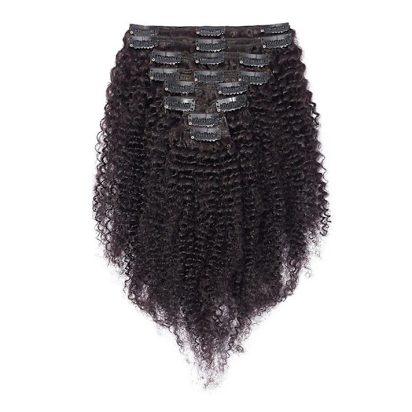 8 st Afro Curly Clip In Mänskligt Hår Extensions Brasilianskt Hår-WELLNGS blackbrown 18inch