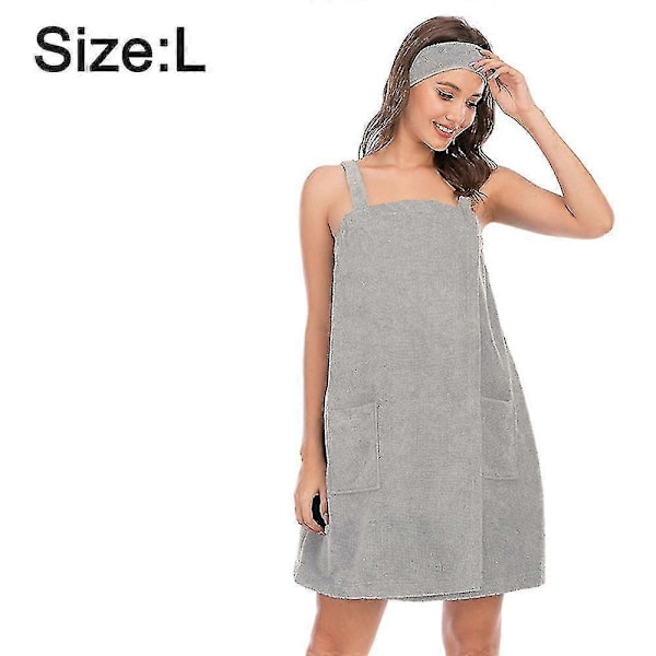 Naisten kylpy/suihkuhuivimekko olkaimilla, kevyt polven mittainen huivimekko, a-WELLNGS Grey L