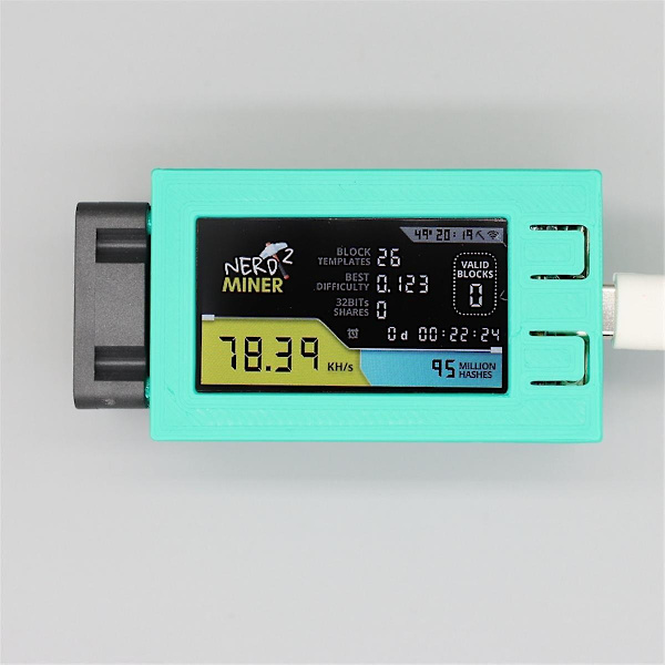 Nerdminer V2 Pro 78KH/S Mini Bitcoin Miner med Etui med Ventilator 5W Power BTC Solo Mining Maskine Grøn-WELLNGS