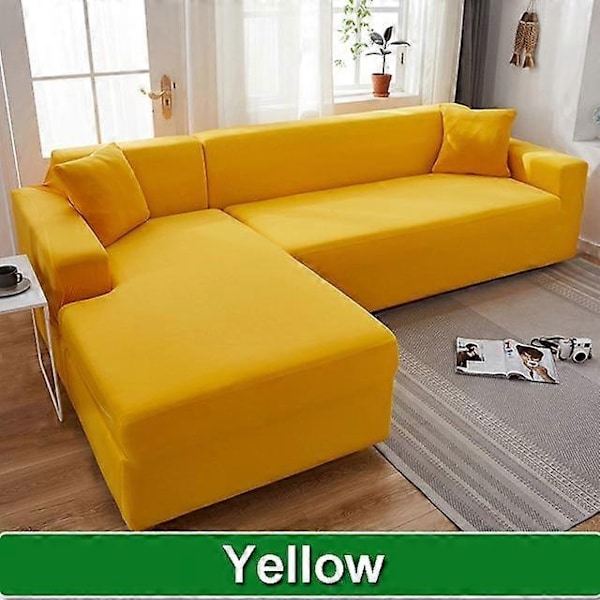 Solidt Sofabetræk til Stue Sofabetræk Elastisk L-Formet Hjørnesofabetræk Strækbetræk til Sofa - WELLNGS yellow-Sofa Cover 3 Seater 185-230cm