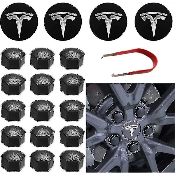 for Tesla Hjulkapselsæt Center Navkapselsæt Hjulmøtrikdæksel Navdæksel til Model Y Model 3 Model S Model X-WELLNGS
