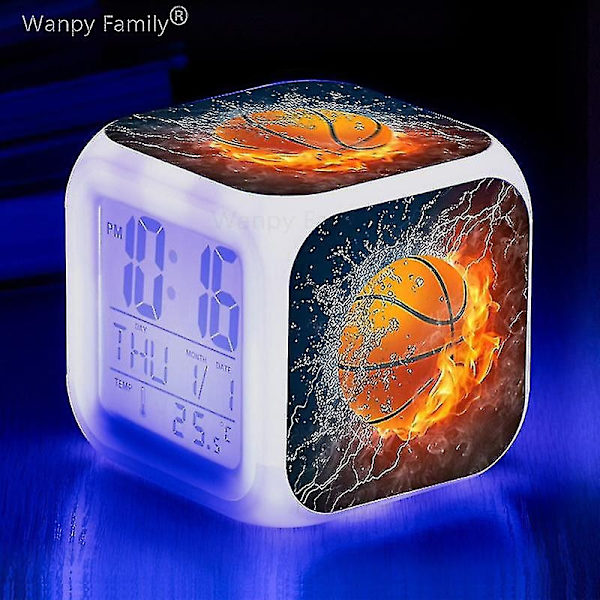 Basketball Vækkeur 7 Farver Skift Multifunktion Noctilucence Elektronisk Ur Børneværelse Vågne Timer Fødselsdagsgave til Barn Tw-WELLNGS Army Green