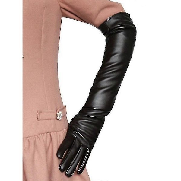 Långa läderhandskar för kvinnor, imiterade handskar, sidenfoder, långa över armbågen eleganta handskar 50cm - WELLNGS Red S
