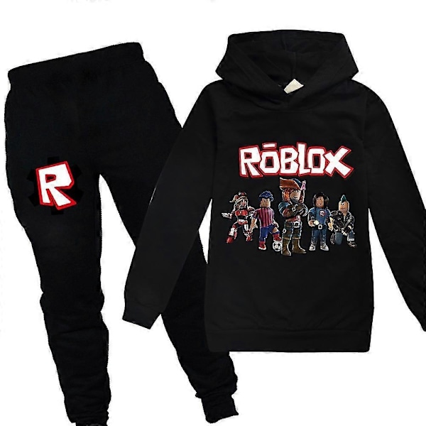 Roblox Painettu Lasten Poikien Tyttöjen Rento Asu Huppari Puserot Joggings Housut Verryttelypuku Aktiivivaatteet - WELLNGS Black 11-12Years