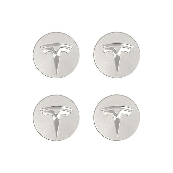 Lämplig för Tesla Model 3 hjulcentrumkåpa logotyp - mörkgrå silverlogotyp (fyra pack)-WELLNGS