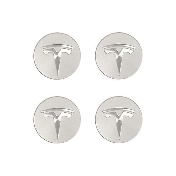 Passer til Tesla Model 3 hjulkapsel center logo - mørkegrå sølv logo (fire stk.) - WELLNGS