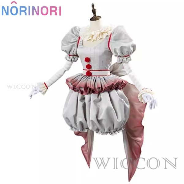 Film-Klovn Pennywise Cosplay Kostume Køn Bytte Halloween Horror Lolita Kostume Kvinde Fantasy Kjole Karneval Party Fuld Sæt X-WELLNGS XL WIG ONLY