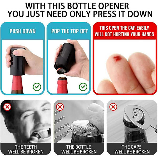 2 Pakkaus Push Down-pop Off Olutpullonavaaja Magneettisella Korkin Kiinnittimellä, Ei Vahingoita Korkkeja, Automaattinen Pullonavaaja Beer-WELLNGS