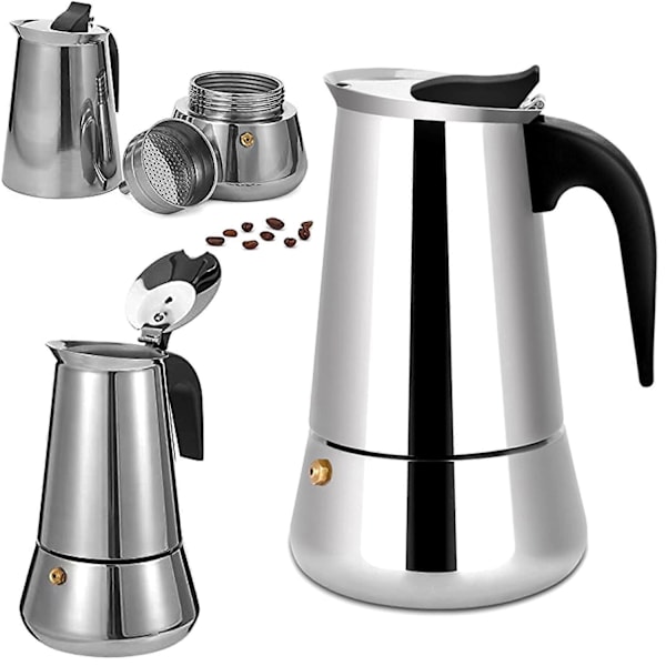 Italiensk kaffemaskin 9 kopper rustfritt stål Kompatibel med alle typer varme 9 kopper - WELLNGS
