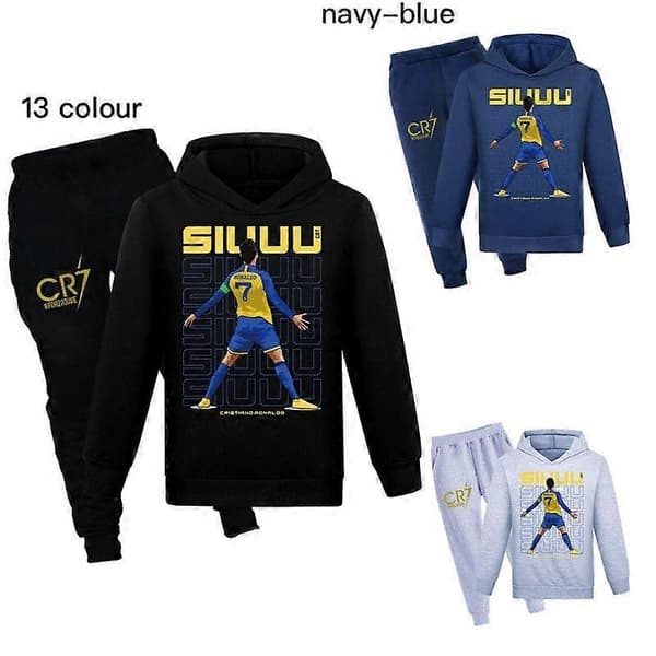 CR7 Ronaldo Hoodie Byxor Träningsset Sweatshirt Barn-WELLNGS black 120
