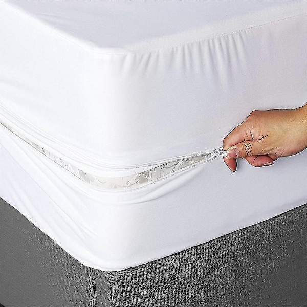 6-puolinen täysin suljettu vedenpitävä patjansuojus vetoketjulla, pölytiivis lakana parivuoteelle - WELLNGS White 140cmX200cmX30cm