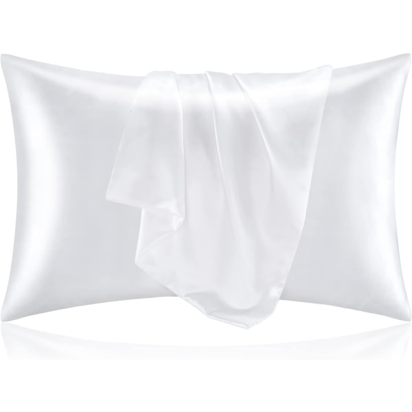 Silk Pillow Case Standard Size Set of 2 Pack White Satin Pillow Case for Hair and Skin Super Soft Case with Envelope Seal (20x26 Inches)-WELLNGS