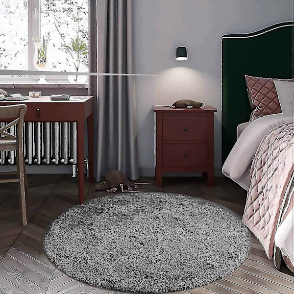 Noahas pyöreä pehmeä matto olohuoneeseen, paksu matto, pörröinen suuri alue matto lattialle pehmeä matto makuuhuoneeseen pitkä pehmeä matto - WELLNGS Gray 183X183CM  6X6inch