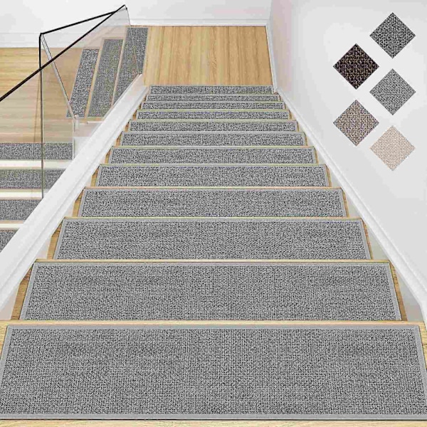 15 kpl Suuret Jutti Portaiden Askelmat - Liukumaton Kumipinta, 30x8 Portaiden Matto Peite, Keskipitkä Pörrö, Yksivärinen, Kudottu, Mattoportaille -WELLNGS Light Brown 4pcs