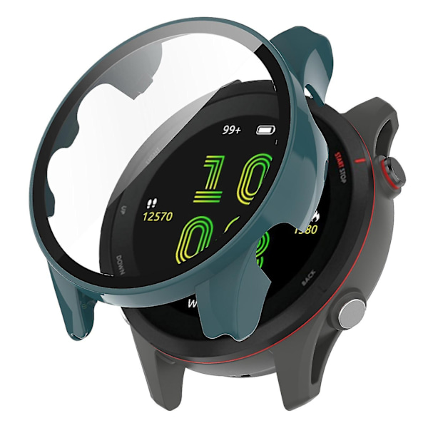 Kompatibel med Garmin Forerunner 255 Anti-ripe Anti-fall Hard PC Klokkeveske Beskyttelsesdeksel med Herdet Glass Skjerm -WELLNGS Blackish Green
