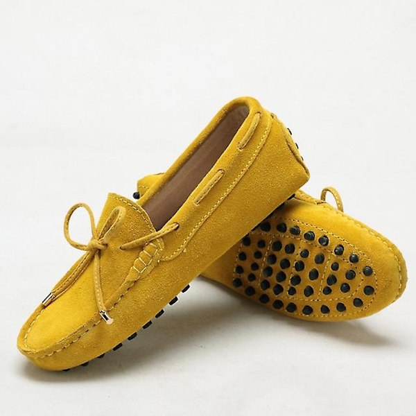 Dame Sko 2023 100% Ekte Lær Dame Flate Sko 13 Farger Casual Loafers Dame Flats Sko Moccasins Dame Kjøresko-WELLNGS Yellow 8