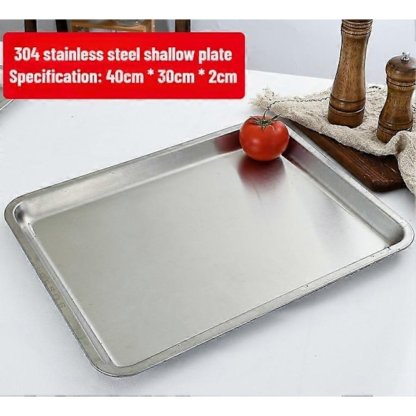 304 rustfritt stålbrett, rektangulær ren flat bunn firkantet plate, kommersiell kjøkken bakefiskplate, fortykket dampet risplate-WELLNGS E-style L45 W35 H2flat bottom