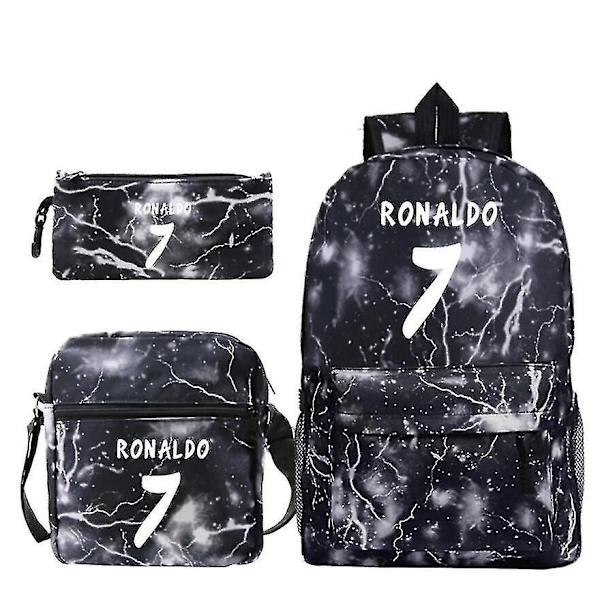 3 stk. sæt Cristiano Ronaldo Cr7 skole taske studerende drenge piger skole taske ny mønster skoletaske Cr7 mode rygsæk-WELLNGS Ronaldo Dark gray