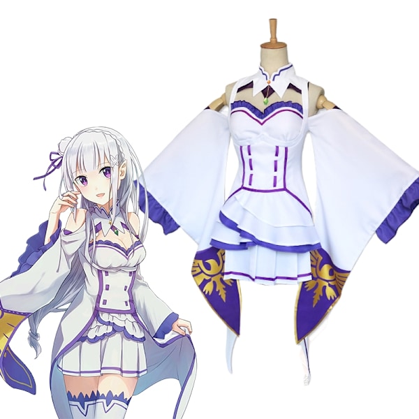 Anime Emilia cosplay Rezero kostym docka Re Zero Emilia Cosplay kostym kappa docka peruk dam Halloween kostym dam S-WELLNGS S Costume Wig