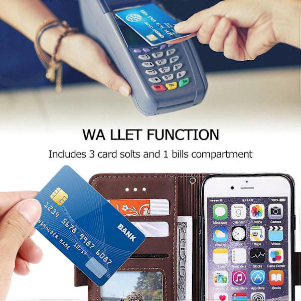 til iPhone 16e Etui Blokerende Wallet Stand Læder Telefon Cover-WELLNGS Brown